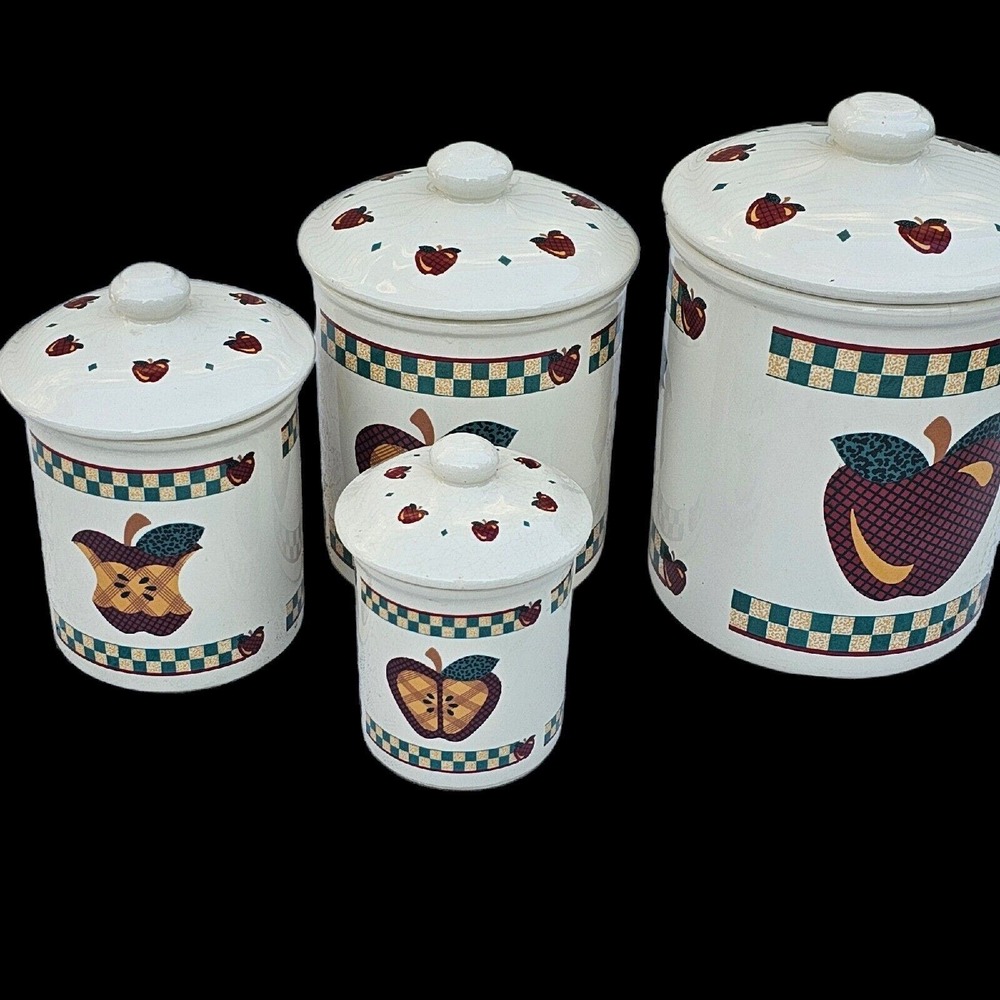 VINTAGE APPLE COOKIE JAR WHITE SET OF‎ 4
